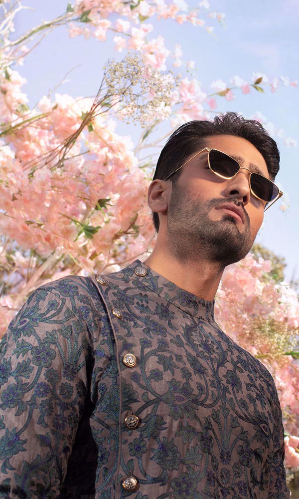 Slate Grey Royal Blue Embroidered Cotton-Silk Kurta (2-Piece) - Image 6