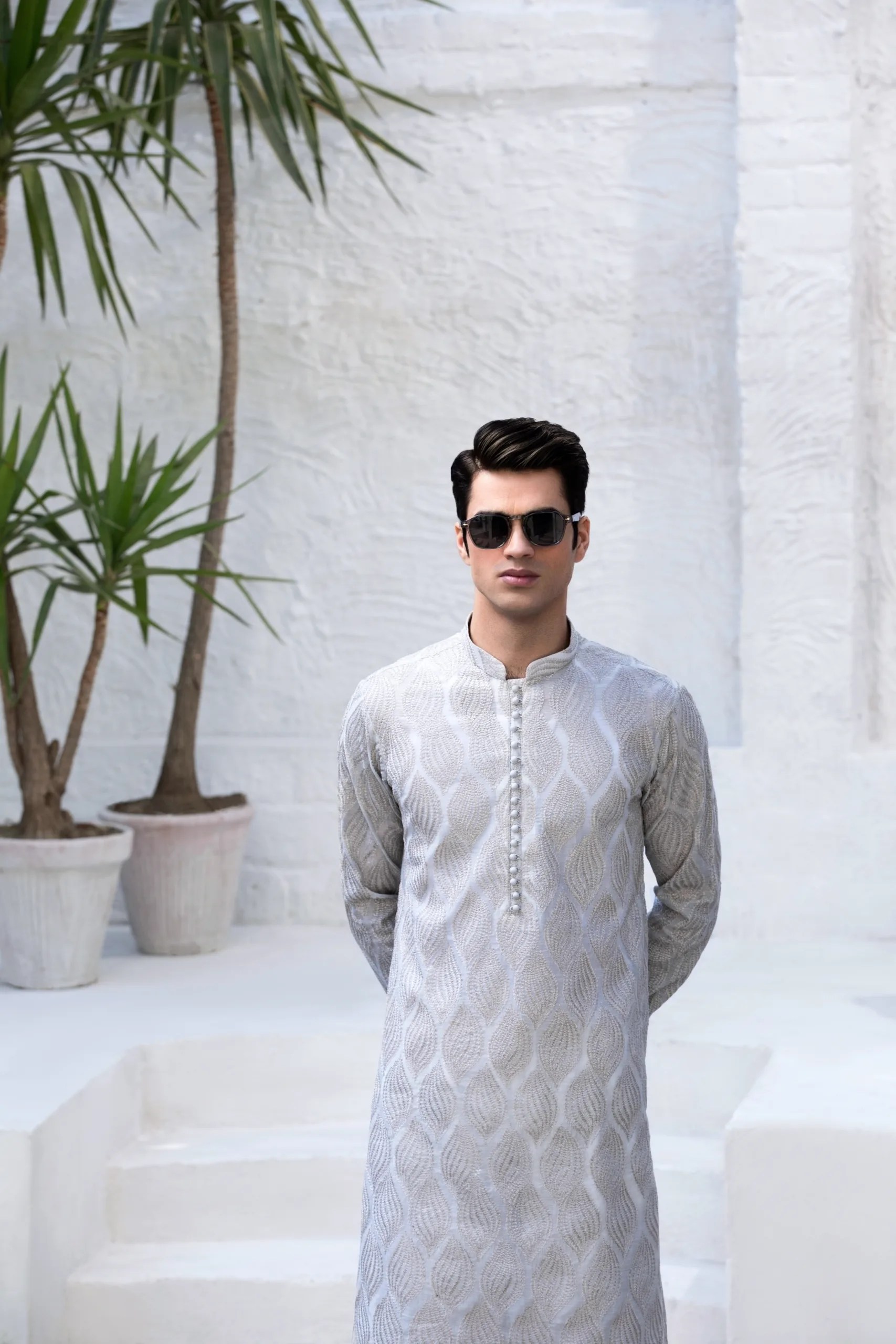 Lavender Grey Embroidered Premium Kurta Pajama (2-Piece) - Image 1