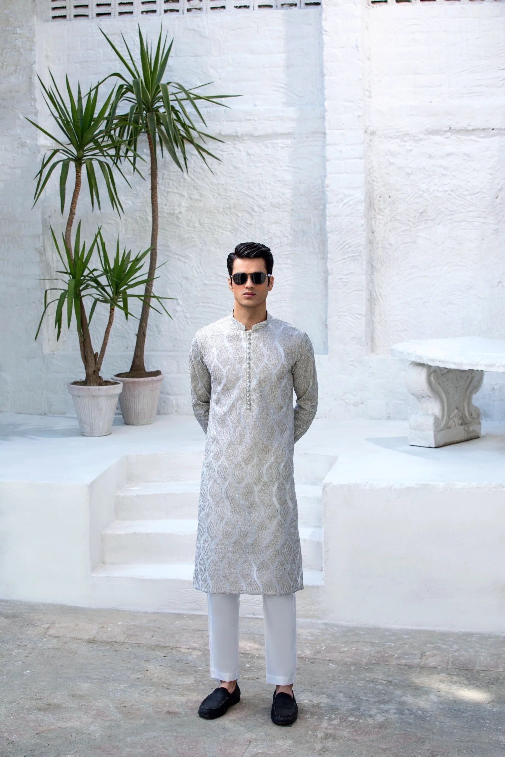 Lavender Grey Embroidered Premium Kurta Pajama (2-Piece) - Image 5