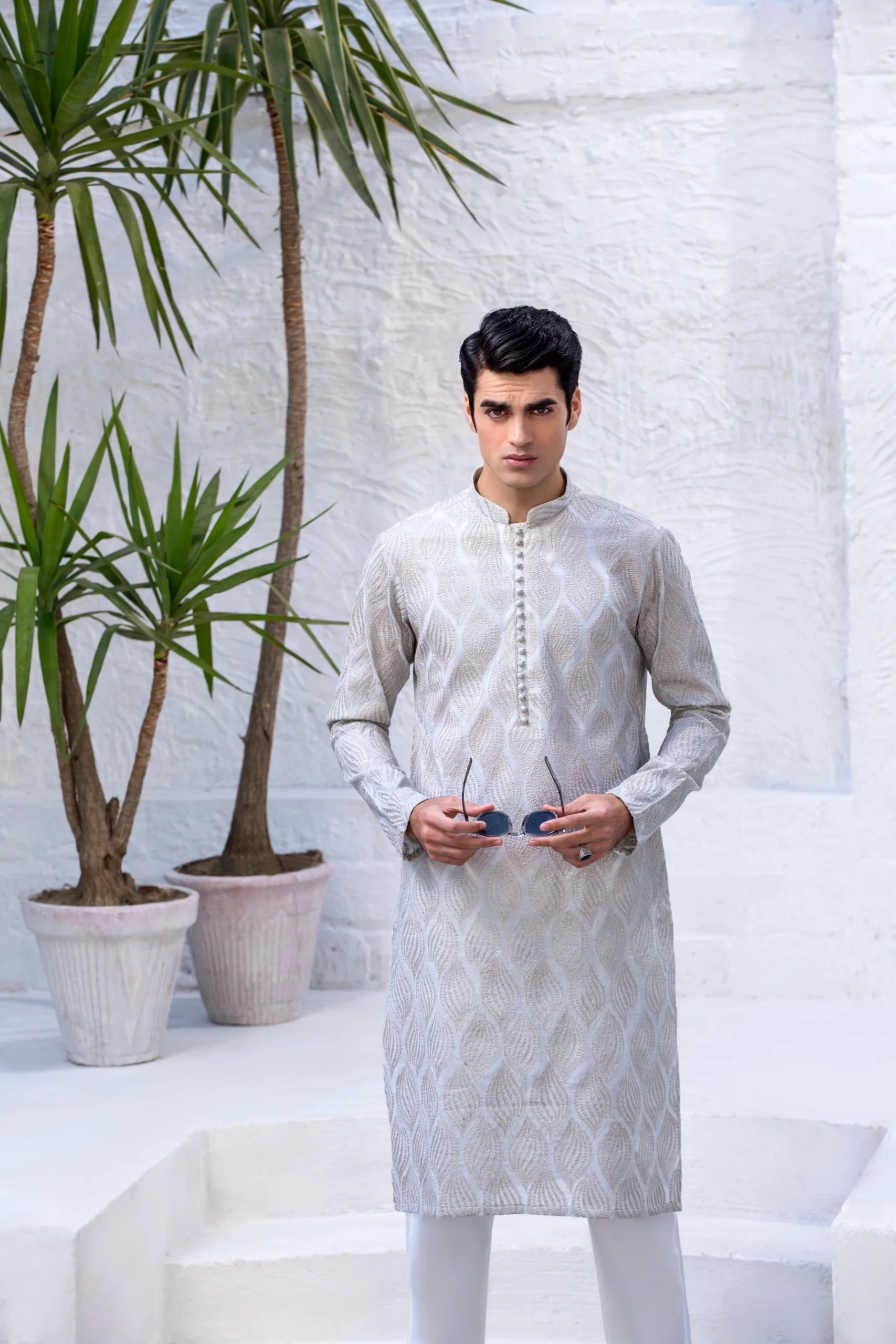 Lavender Grey Embroidered Premium Kurta Pajama (2-Piece) - Image 6
