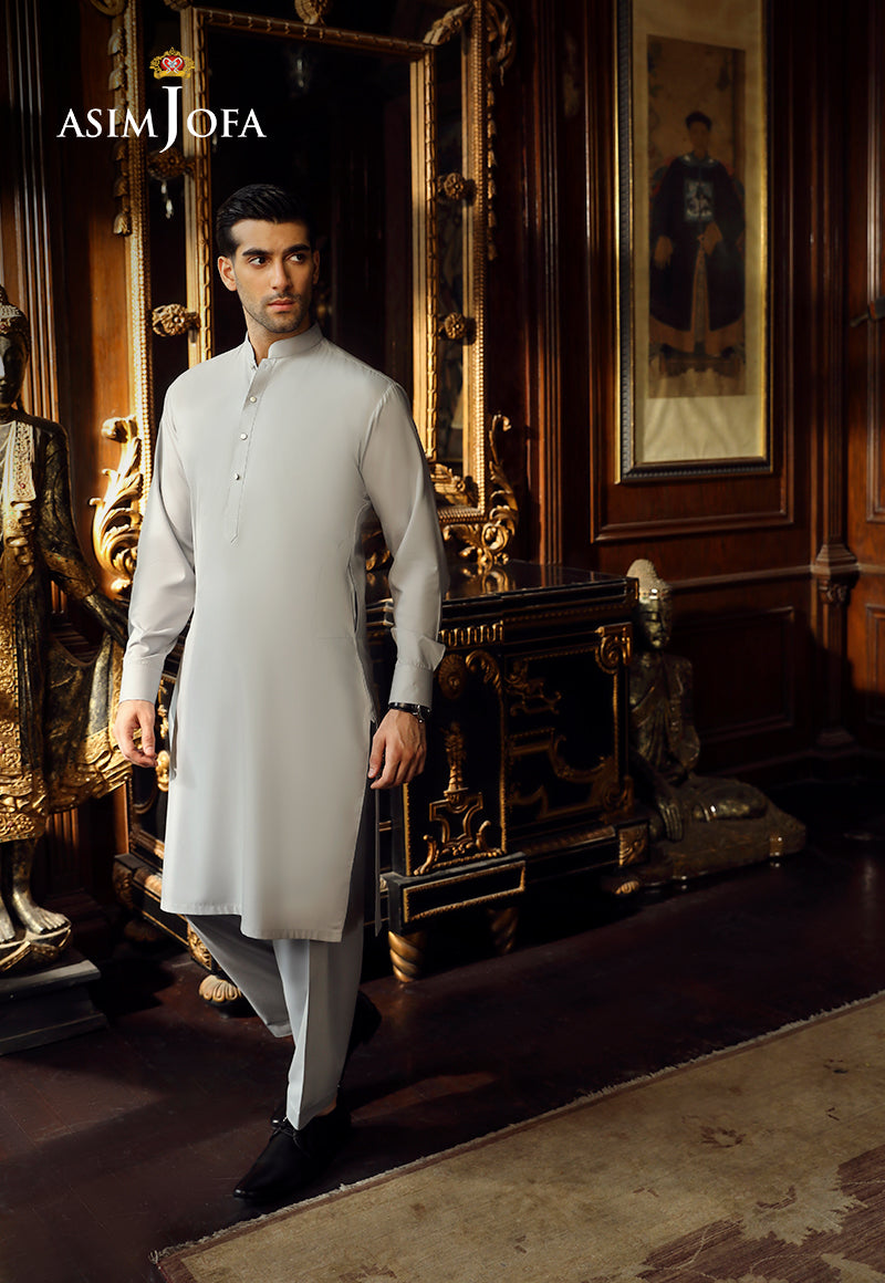 Light Grey Blended Fabric Kurta Shalwar (2-Piece) - Image 1