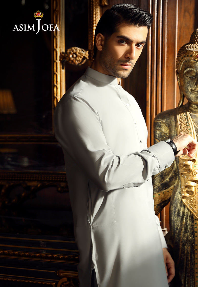 Light Grey Blended Fabric Kurta Shalwar (2-Piece) - Image 5