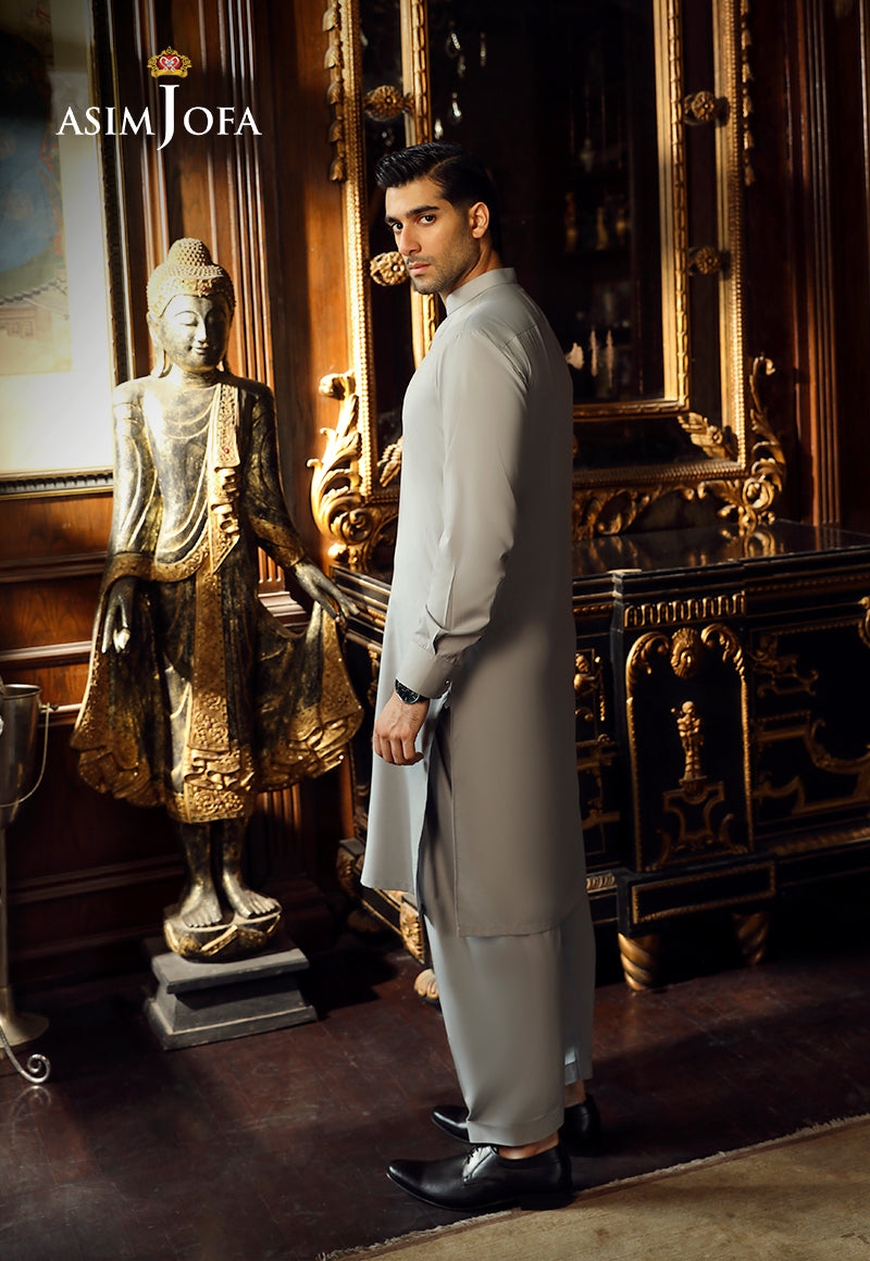 Light Grey Blended Fabric Kurta Shalwar (2-Piece) - Image 6