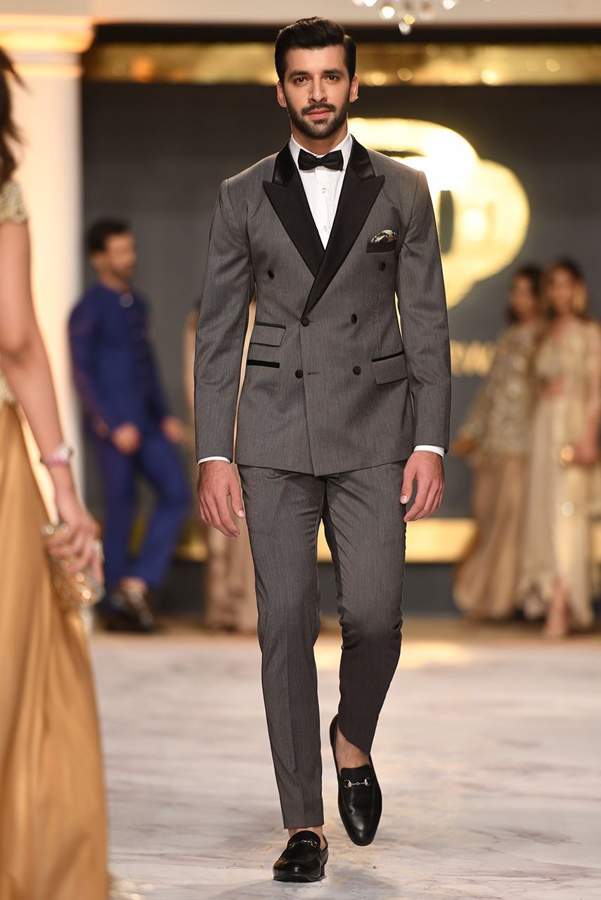 Dim Grey Satin-Trim Suiting Tuxedo (2-Piece) - Image 1