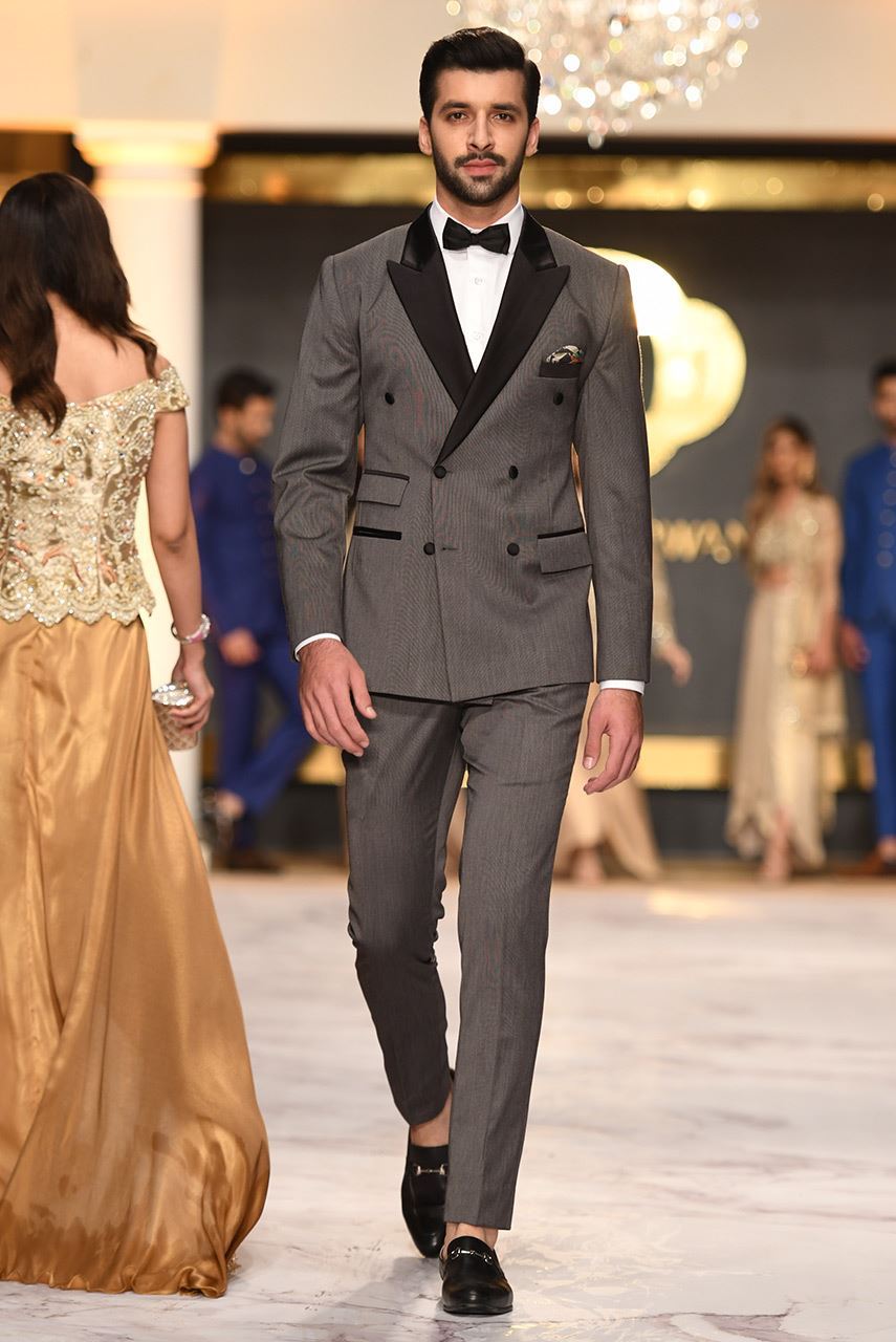 Dim Grey Satin-Trim Suiting Tuxedo (2-Piece) - Image 2