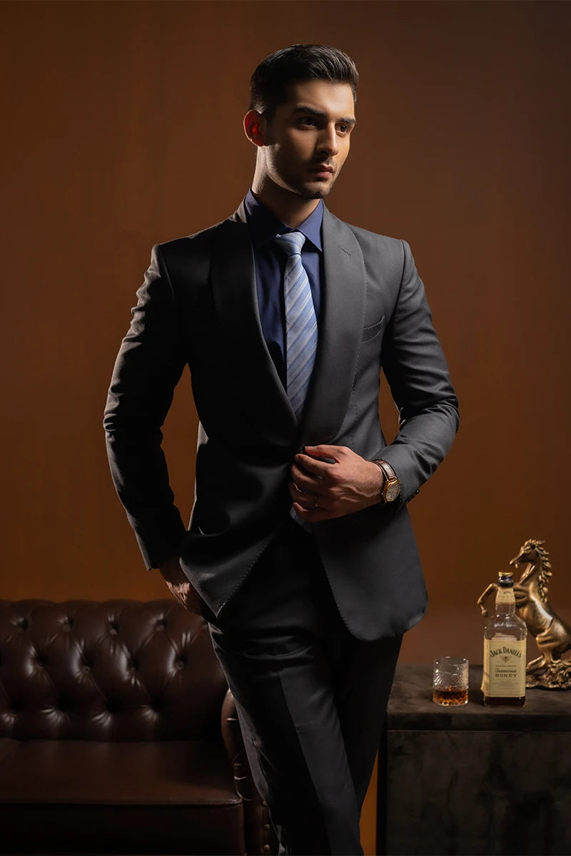 Grey Hand-Stitched Wool Blend Tuxedo (2-Piece) - Image 2