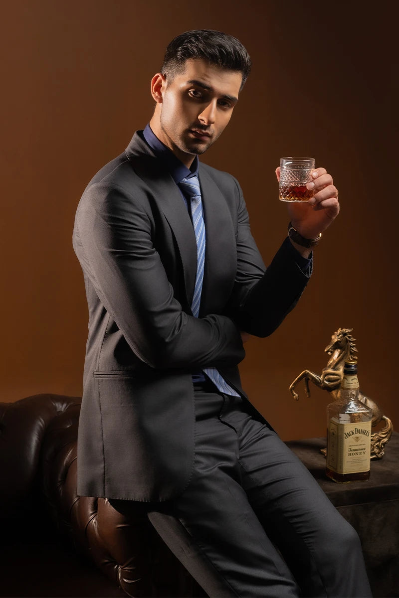 Grey Hand-Stitched Wool Blend Tuxedo (2-Piece) - Image 3