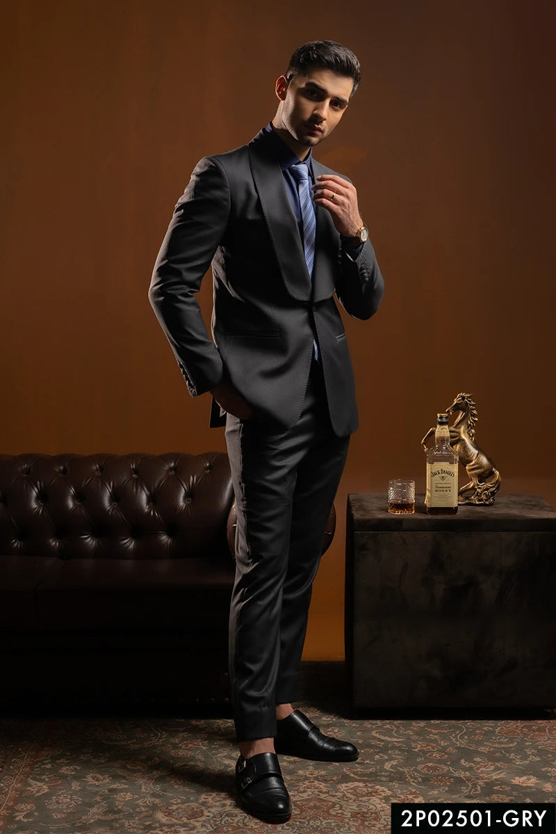 Grey Hand-Stitched Tropical Wool Tuxedo (2-Piece) - Image 1