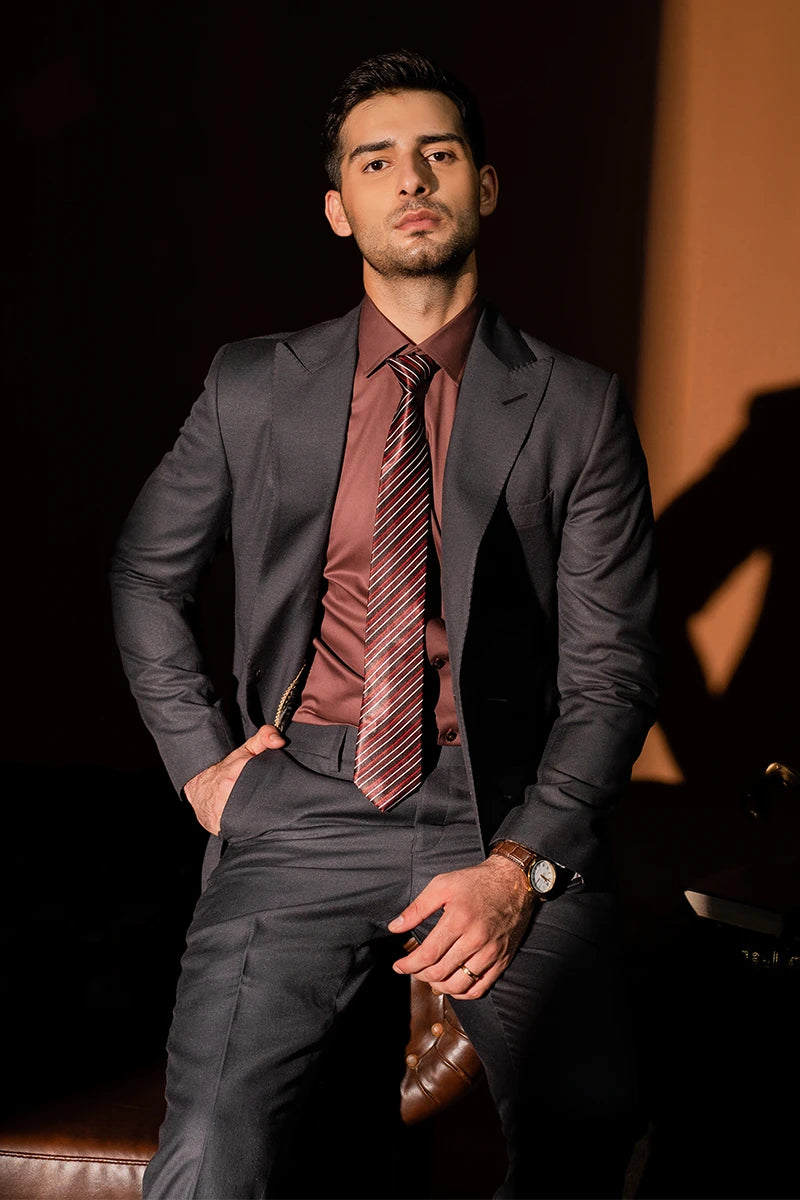 Dark Grey Hem-Stitched Wool Blend Two-Piece Suit (2-Piece) - Image 3