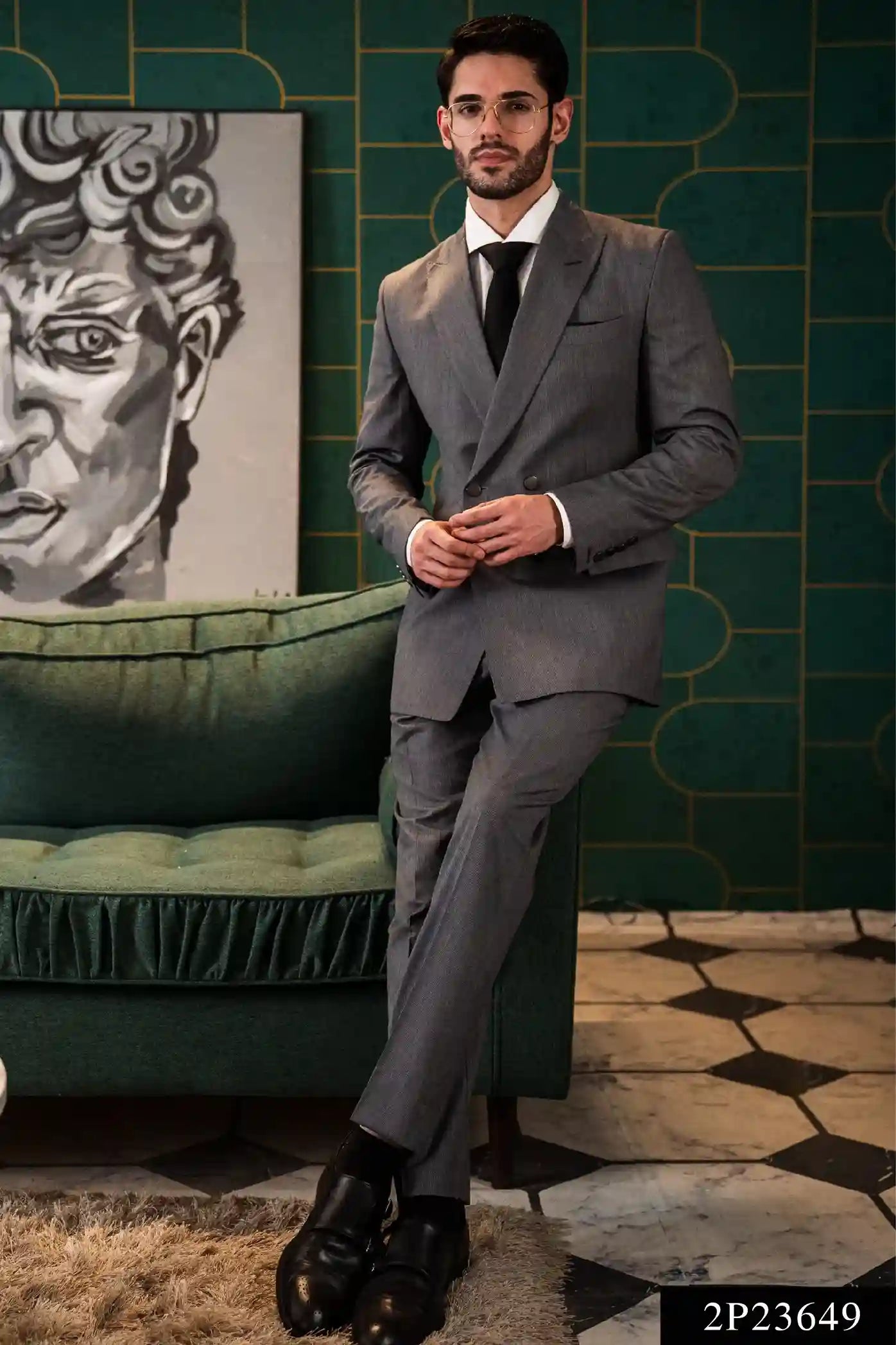 Steel Grey Wool-Blend Double-Breasted Suit (2-Piece) - Image 1