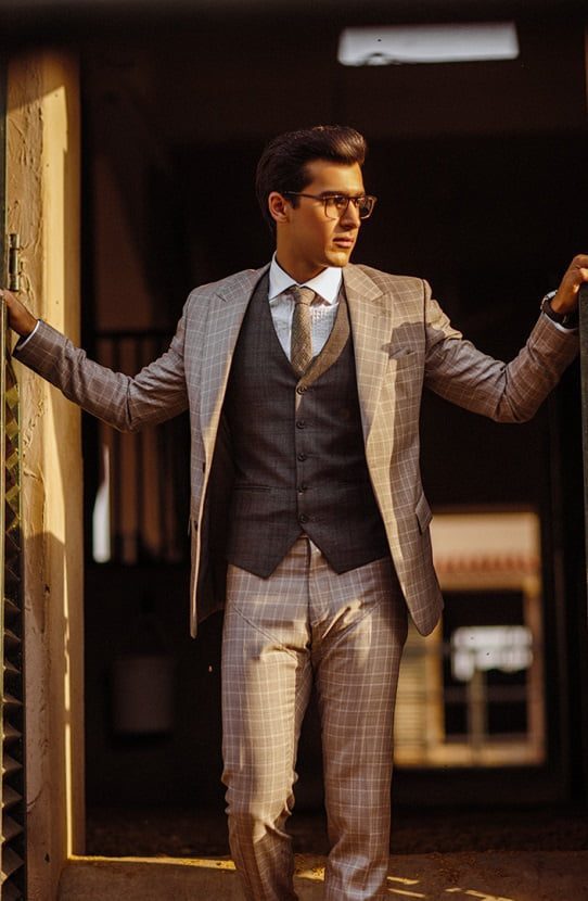 Light Grey Checked Wool-Blend Tuxedo Suit (3-Piece) - Image 2