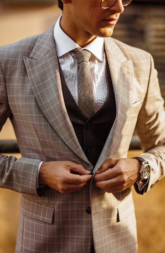 Light Grey Checked Wool-Blend Tuxedo Suit (3-Piece) - Image 5