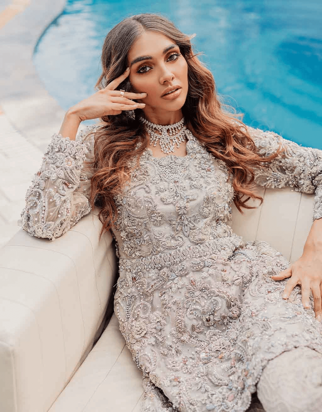 Grey Beaded Net Peplum Shirt with Flared Trousers (2-Piece) - Image 5