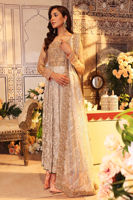 Pakistani Grey & Gold Zardozi Net Pishwas Dress (3-Piece) - Image 3