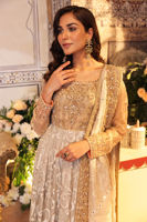 Pakistani Grey & Gold Zardozi Net Pishwas Dress (3-Piece) - Image 4