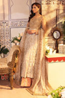 Pakistani Grey & Gold Zardozi Net Pishwas Dress (3-Piece) - Image 5