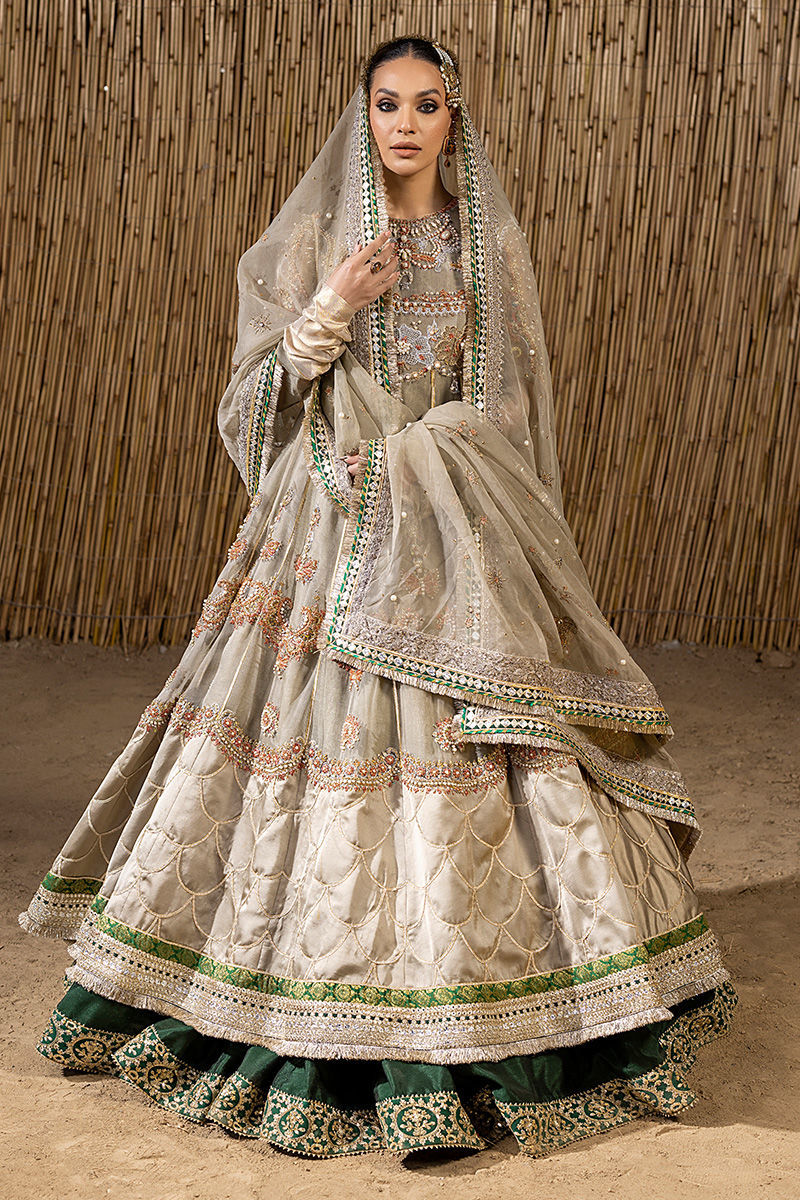 Grey Adda Gota Organza Pishwas Dress (3-Piece) - Image 3