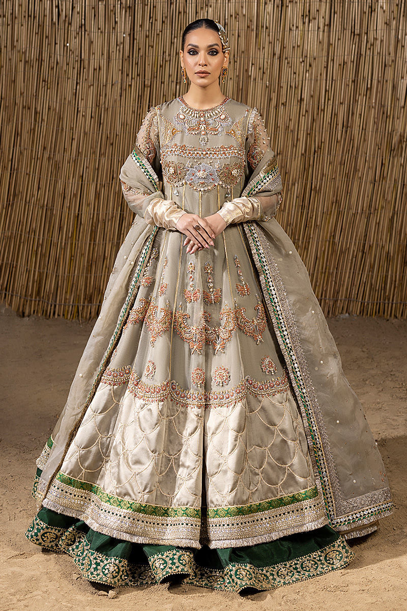 Grey Embellished Organza Pishwas Dress (3-Piece) - Image 2