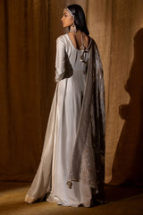 Lilac Grey Pearl-Embellished Raw Silk Pishwas (1-Pc) - Image 3