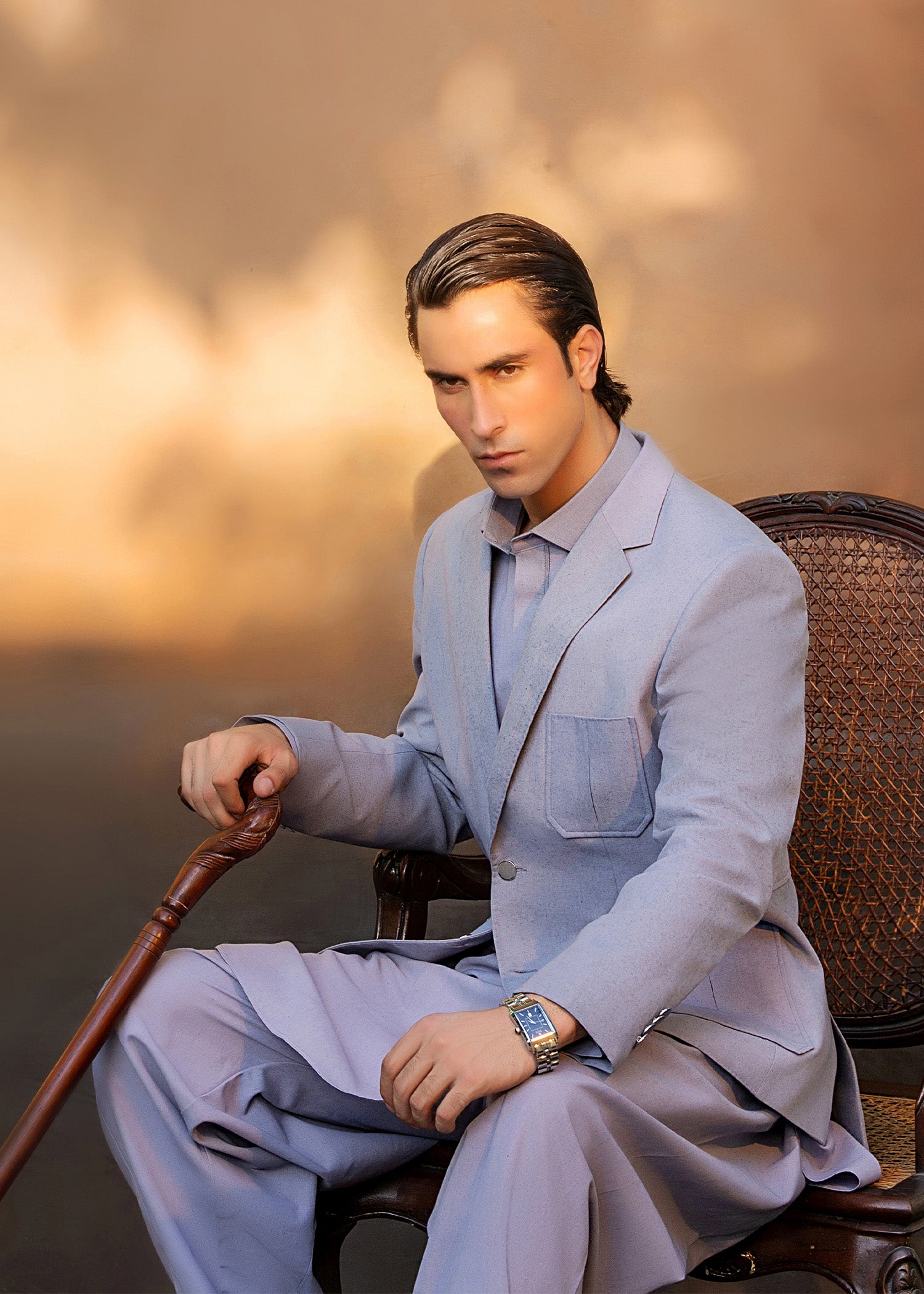 Steel Grey Khader Prince Coat Kurta Set (3-Piece) - Image 3