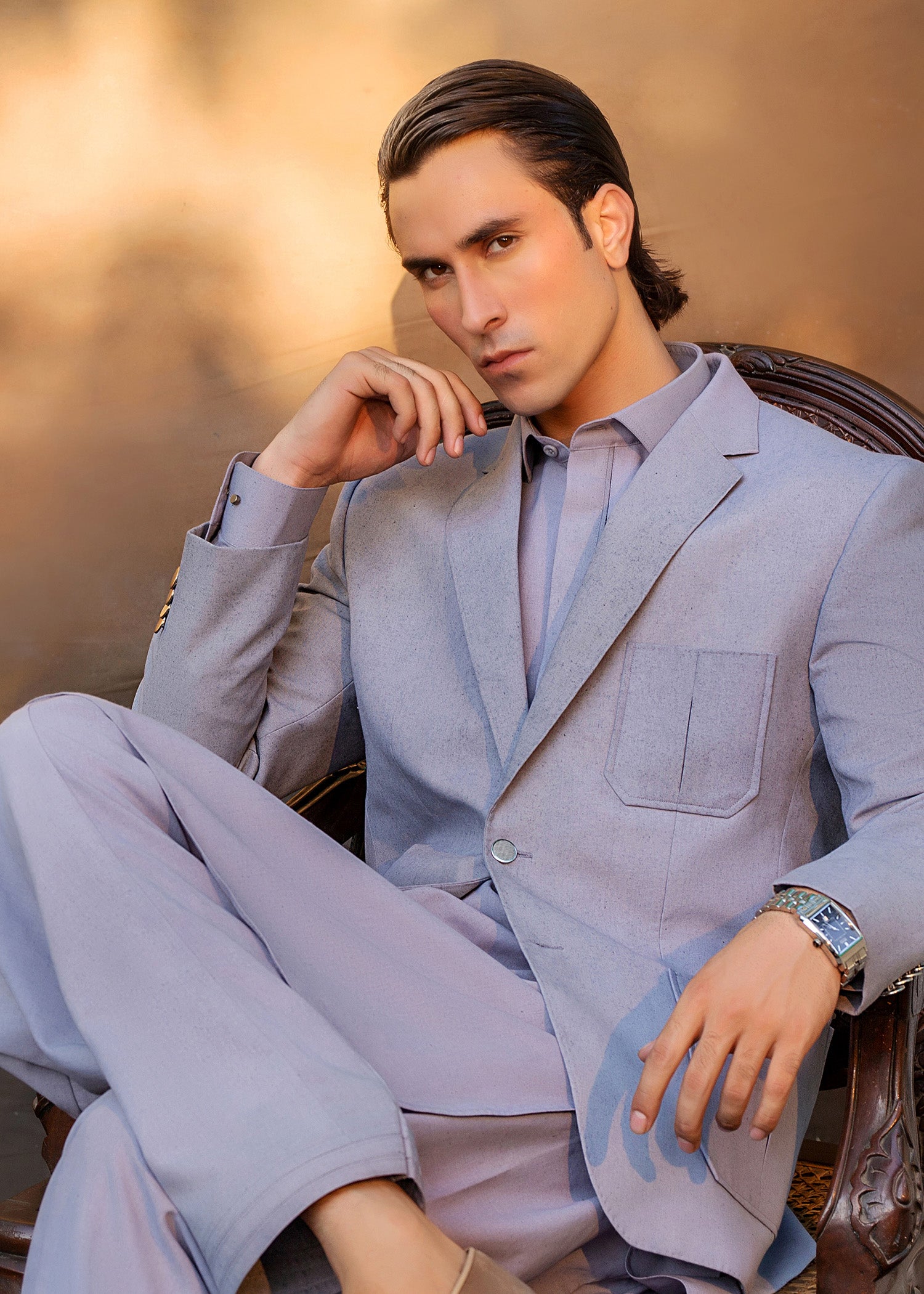 Steel Grey Khader Prince Coat Kurta Set (3-Piece) - Image 4