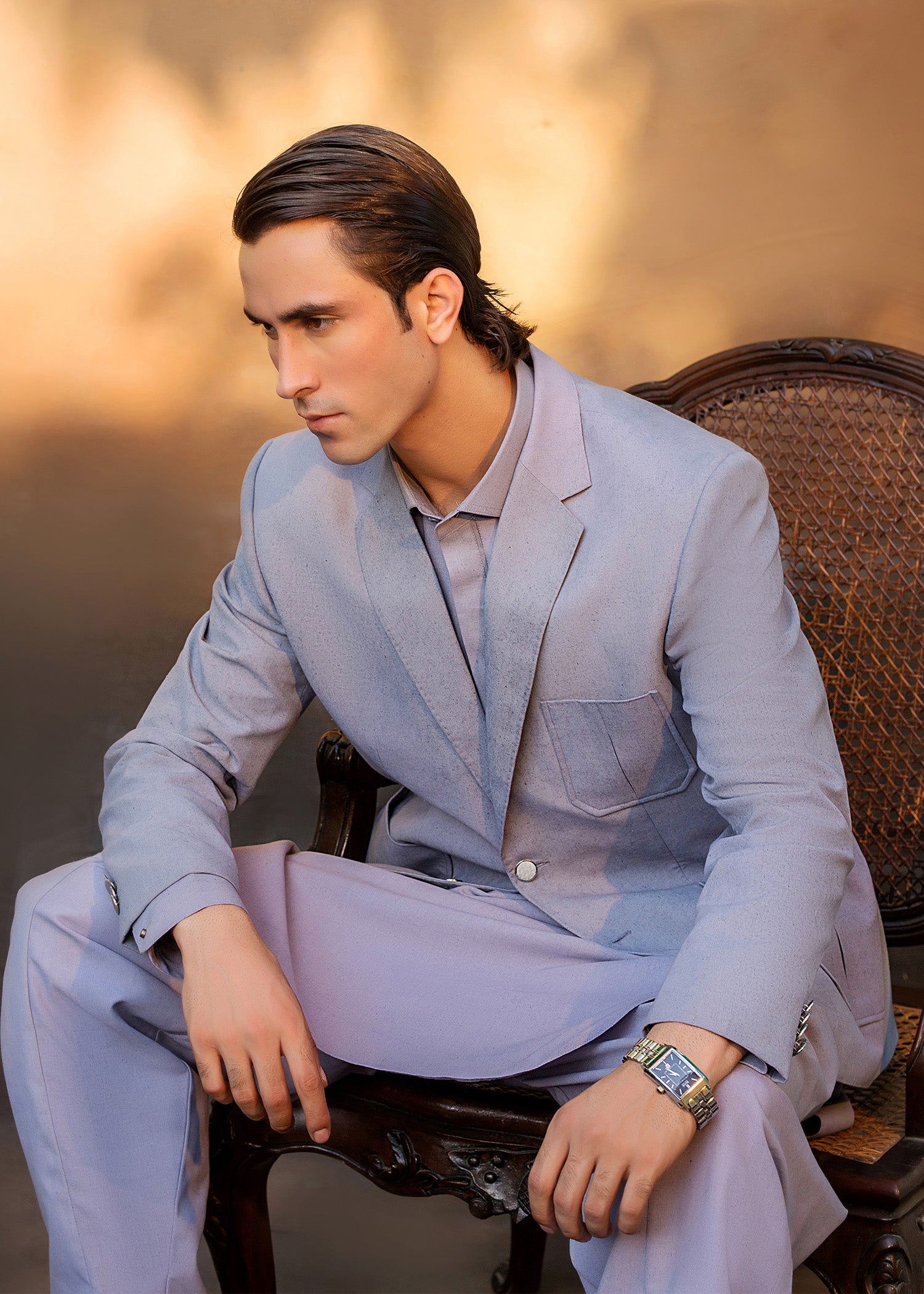 Steel Grey Khader Prince Coat Kurta Set (3-Piece) - Image 5