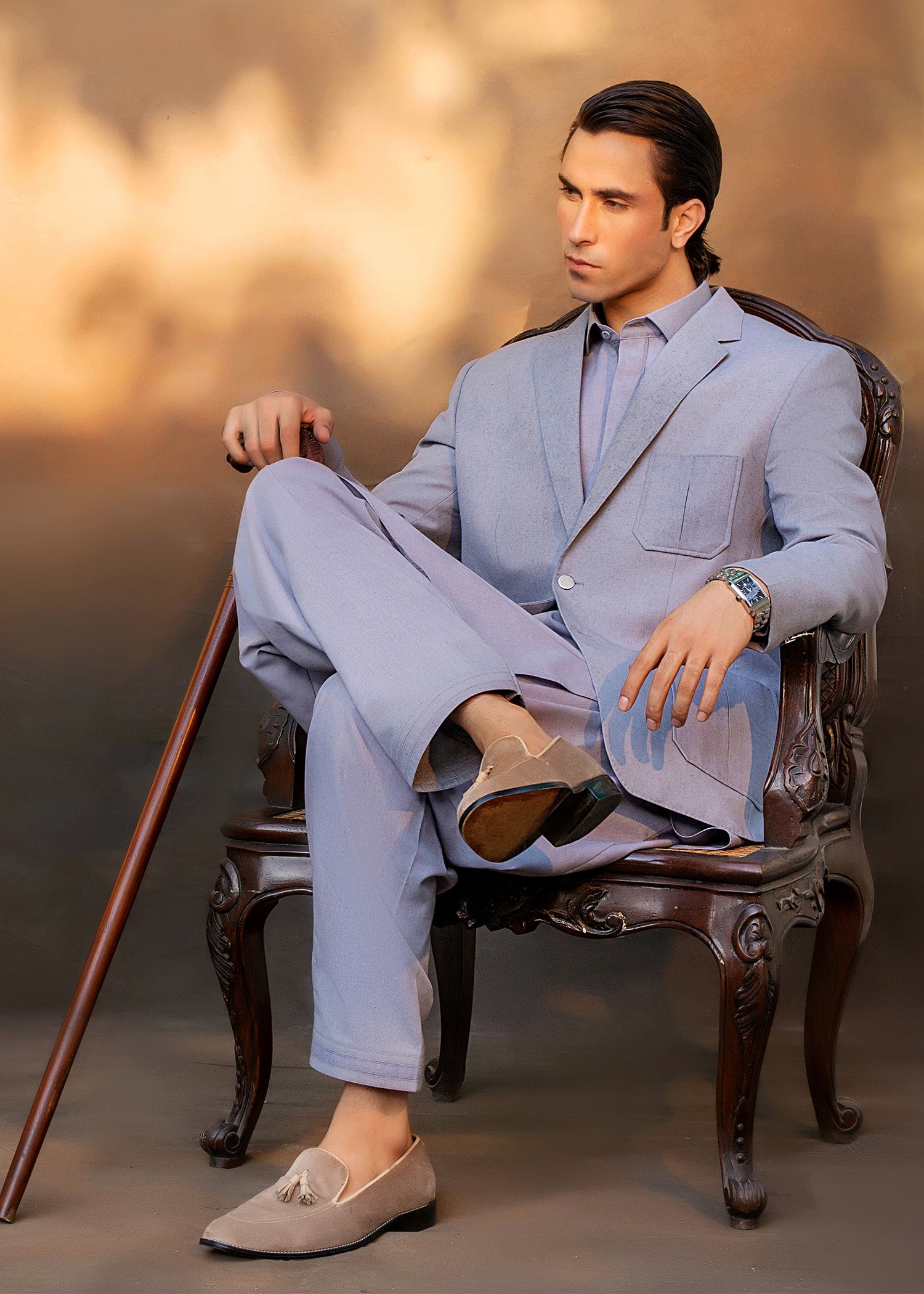Steel Grey Khader Prince Coat Kurta Set (3-Piece) - Image 6