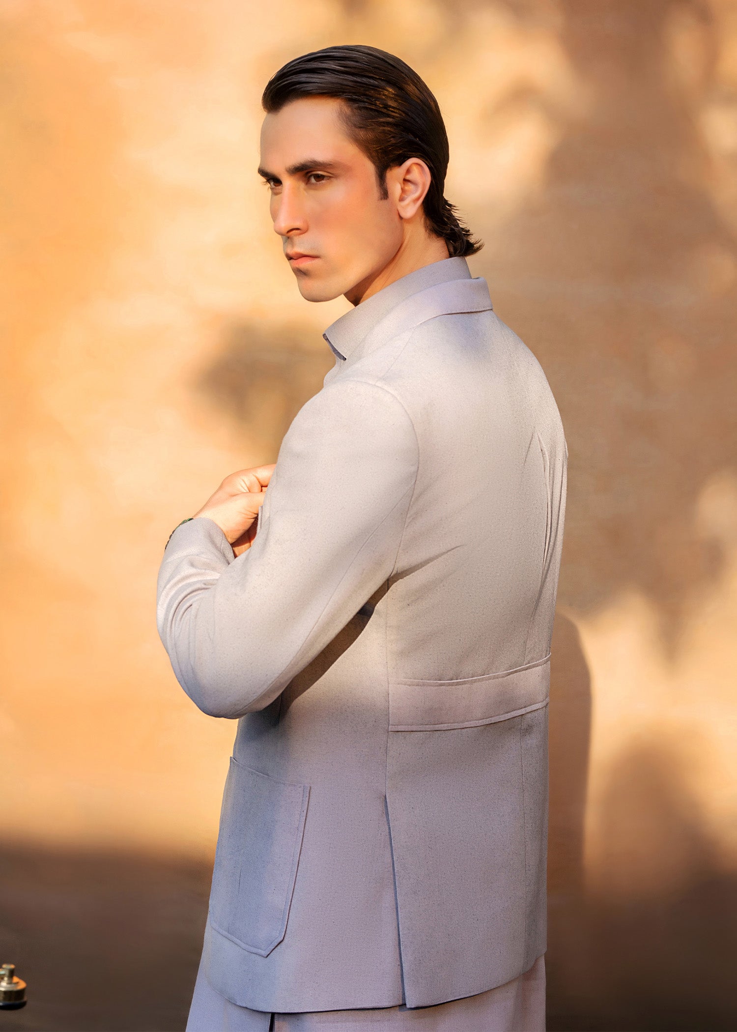 Steel Grey Khader Prince Coat Kurta Set (3-Piece) - Image 8