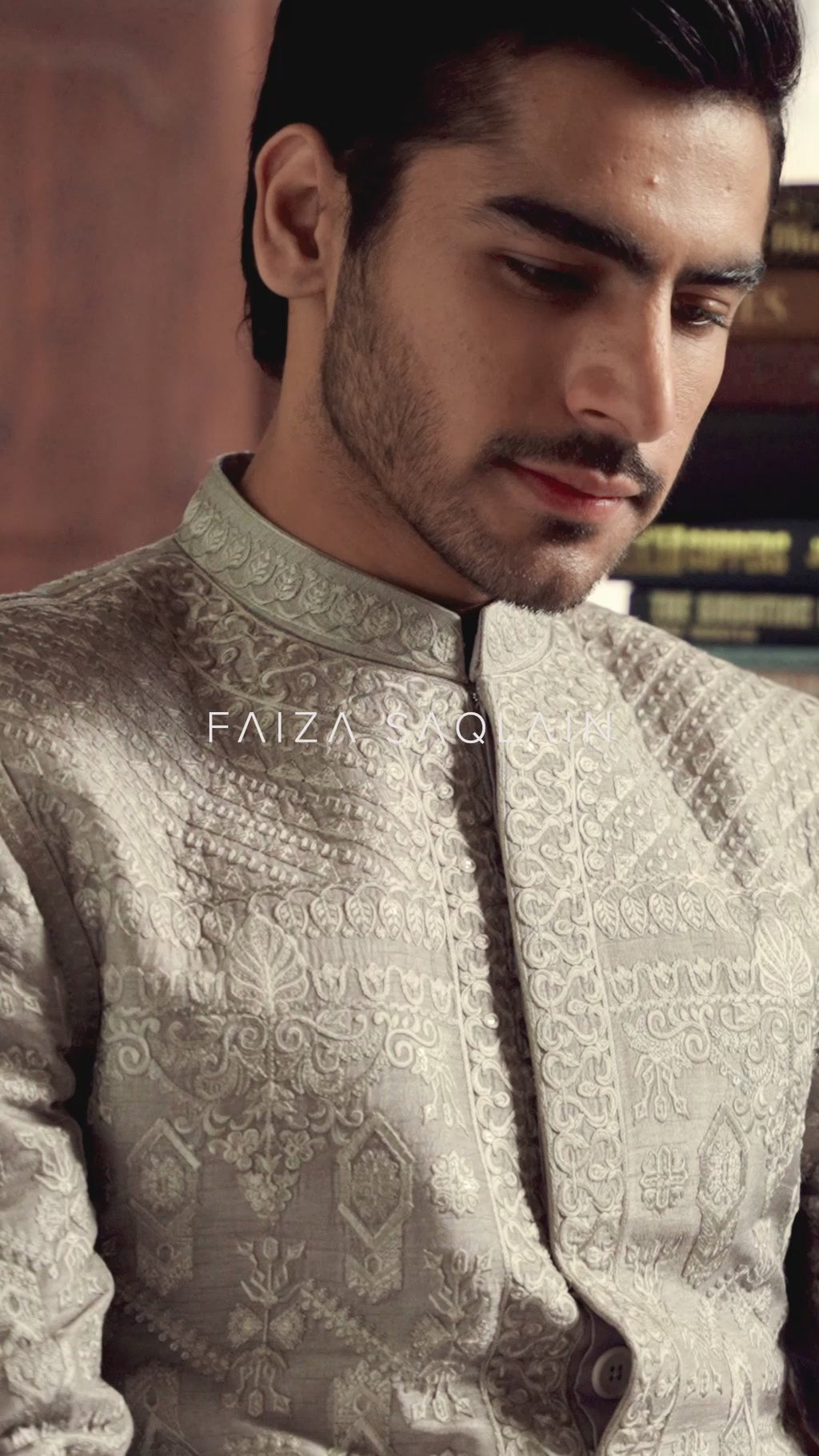 Grey Embroidered Korean Raw Silk Prince Coat (2-Piece) - Image 8