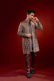 Grey Embroidered Organza Prince Coat with Silk Kurta (3-Piece) - Image 5