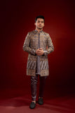Grey Embroidered Organza Prince Coat with Silk Kurta (3-Piece) - Image 6