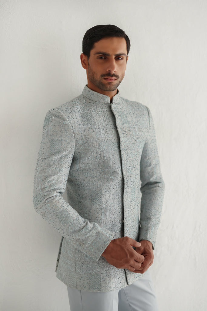 Grey Hand-Embellished Silk-Blend Prince Suit (2-Piece) - Image 1