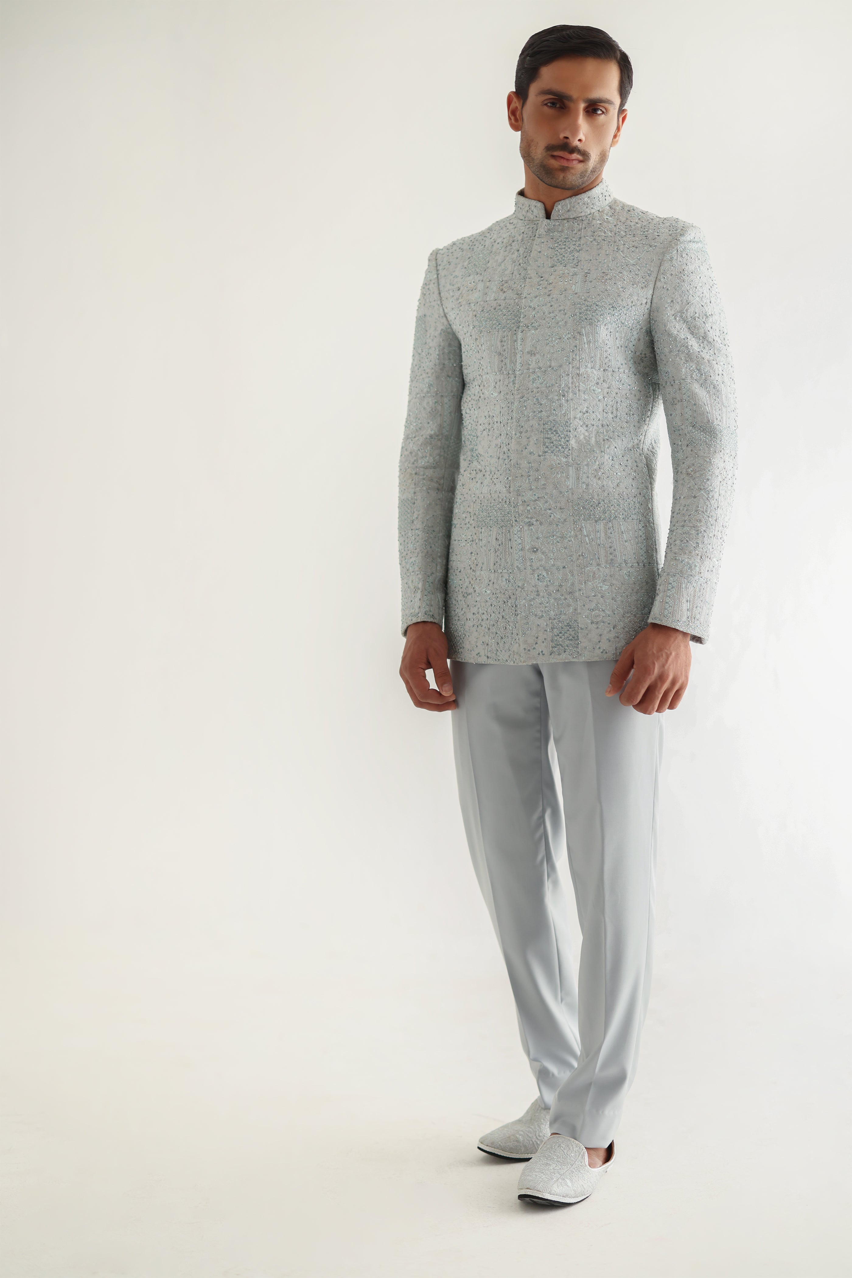 Grey Hand-Embellished Silk-Blend Prince Suit (2-Piece) - Image 6