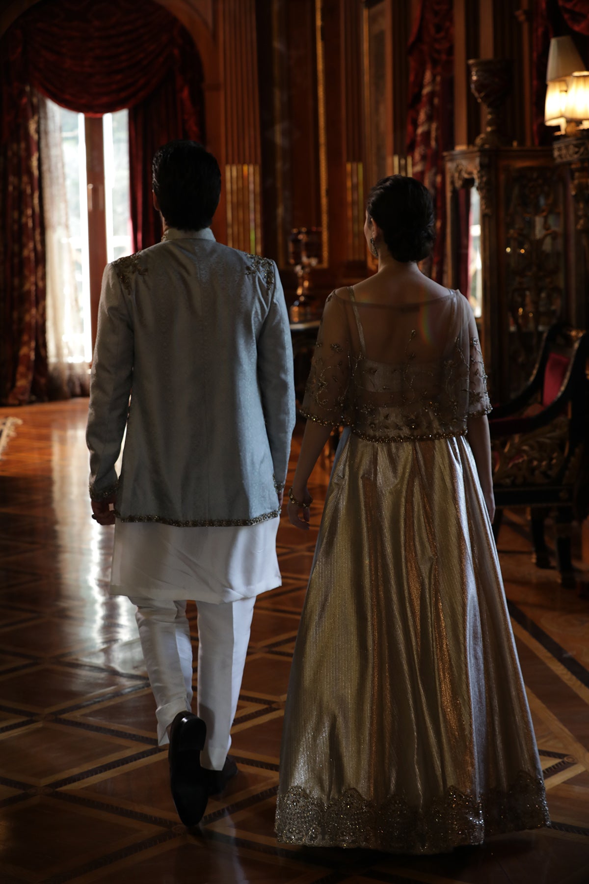 Ice Grey Hand-Embellished Velvet Prince Coat (3-Piece) - Image 3