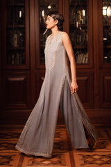 Pakistani Light Grey-Blue Sequin Chiffon Long Shirt (2-Piece) - Image 3