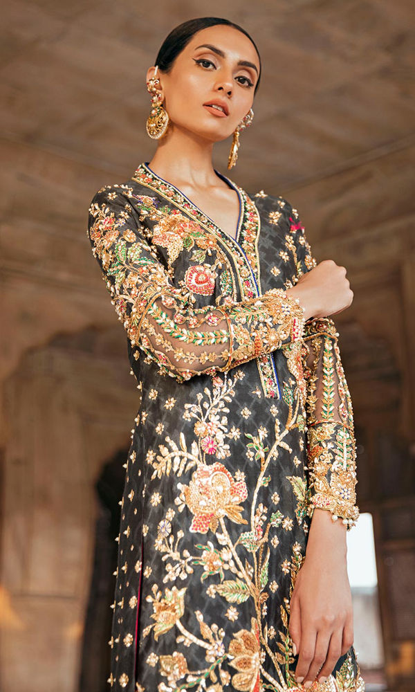 Pakistani Ash Grey Embroidered Cotton Net Salwar Kameez (3-Piece) - Image 5