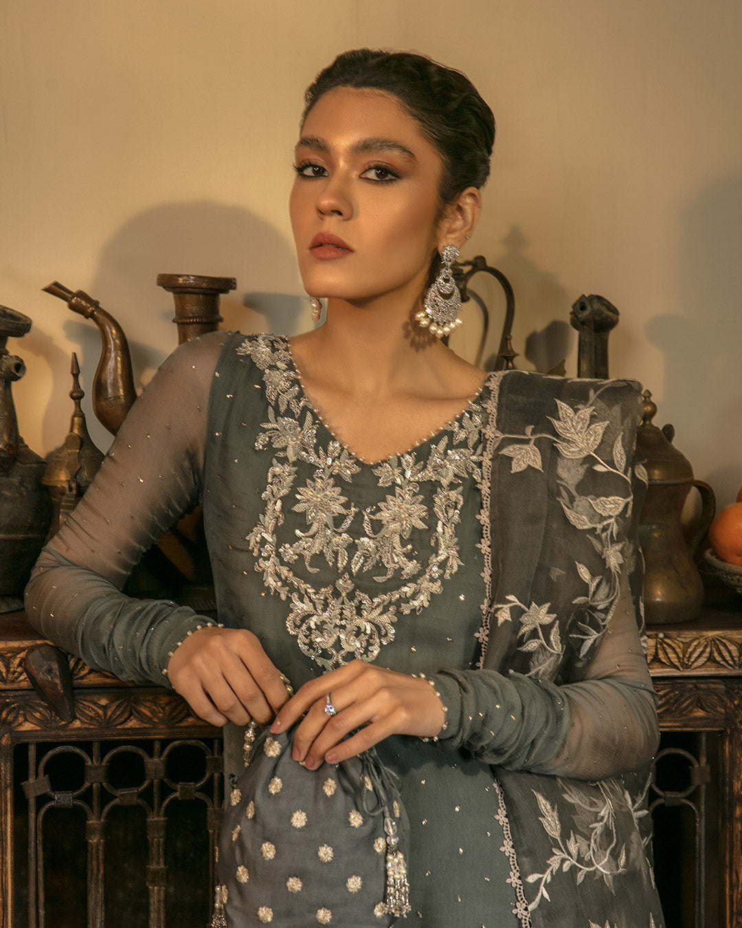 Slate Grey Mukesh Salwar Kameez (3-Piece) - Image 2