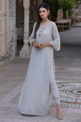 Ice Grey Pearl & Crystal Georgette Salwar Kameez (2-Piece) - Image 2