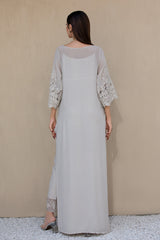 Ice Grey Pearl & Crystal Georgette Salwar Kameez (2-Piece) - Image 4