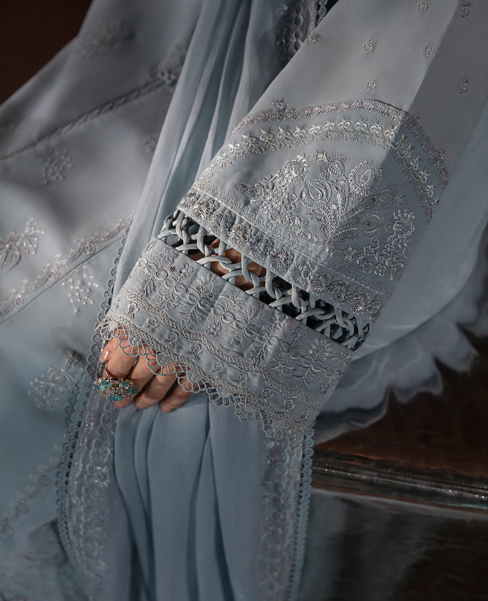 Ice Grey Embroidered Grip Salwar Kameez (3-Piece) - Image 5