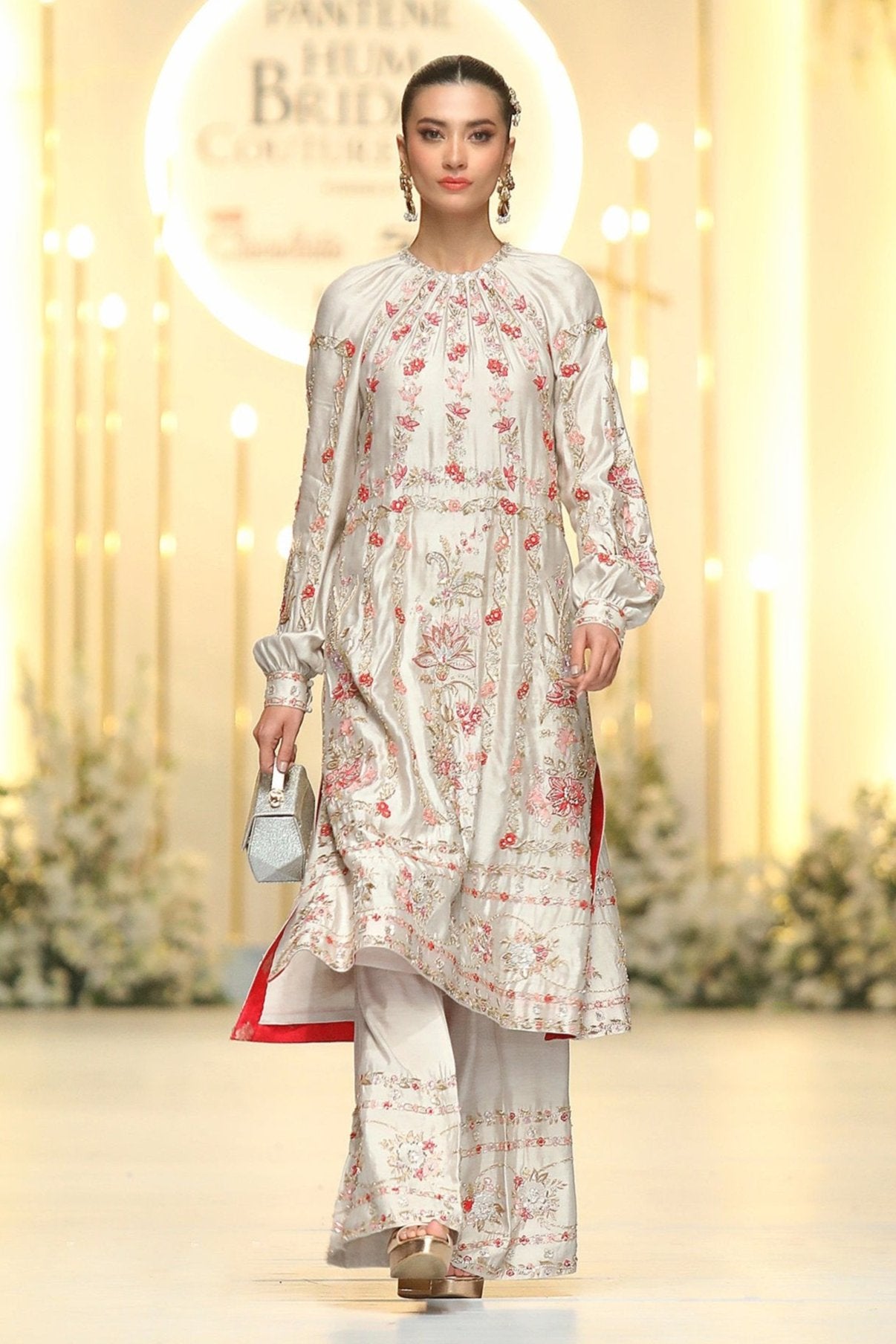 Pakistani Dove Grey Zardozi Khadi Net Silk Salwar Kameez (2-Piece) - Image 1