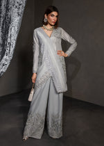 Pakistani Slate Grey Embroidered Korean Raw Silk Salwar Kameez (2-Piece) - Image 2