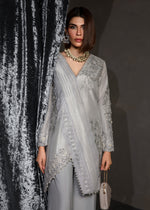 Pakistani Slate Grey Embroidered Korean Raw Silk Salwar Kameez (2-Piece) - Image 3