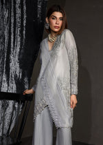 Pakistani Slate Grey Embroidered Korean Raw Silk Salwar Kameez (2-Piece) - Image 8