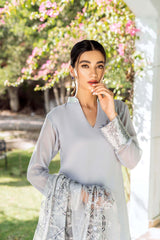 Pakistani Light Grey Sequined Embroidered Midi Tunic (3-Piece) - Image 5