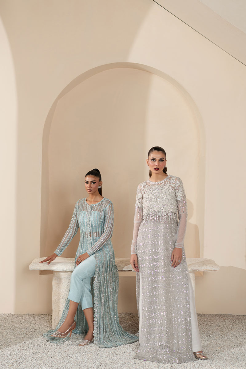 Grey Embroidered Net Salwar Kameez (2-Piece) - Image 10