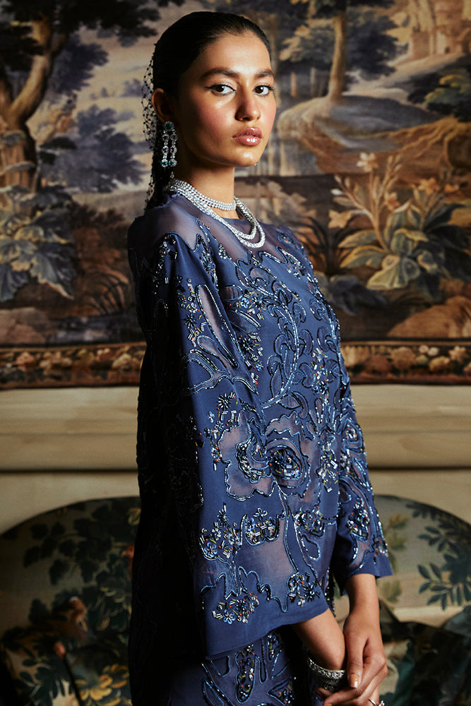 Slate Grey Appliqué Organza Salwar Kameez (2-Piece) - Image 4
