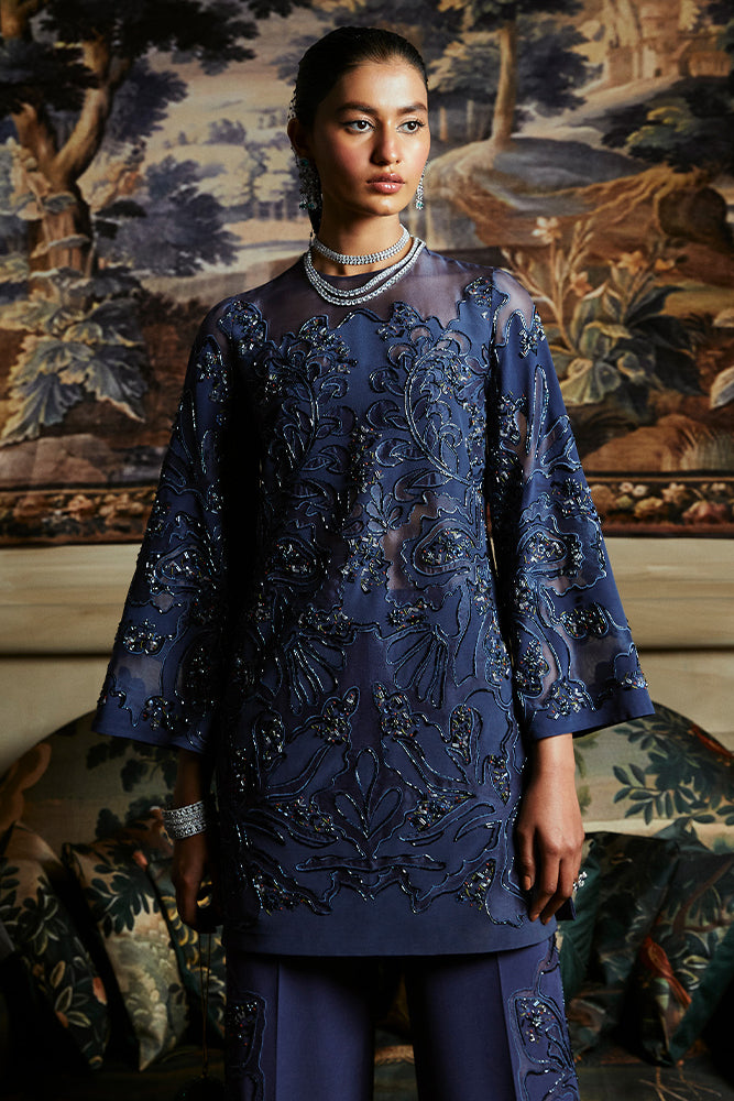 Slate Grey Appliqué Organza Salwar Kameez (2-Piece) - Image 5