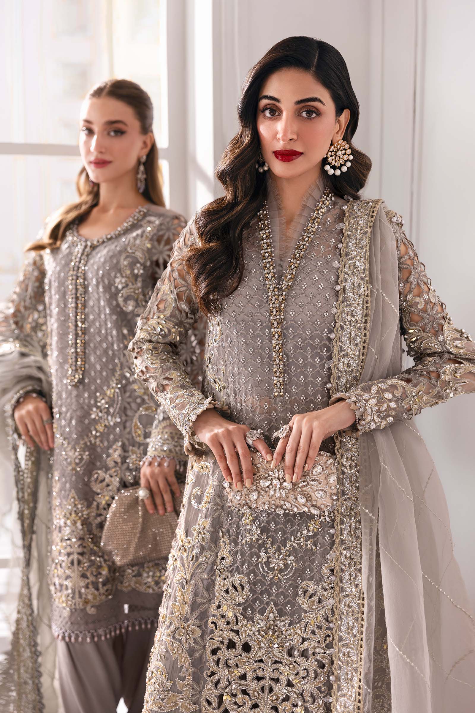 Pakistani Steel Grey Embroidered Organza 3-Piece Suit - Image 11