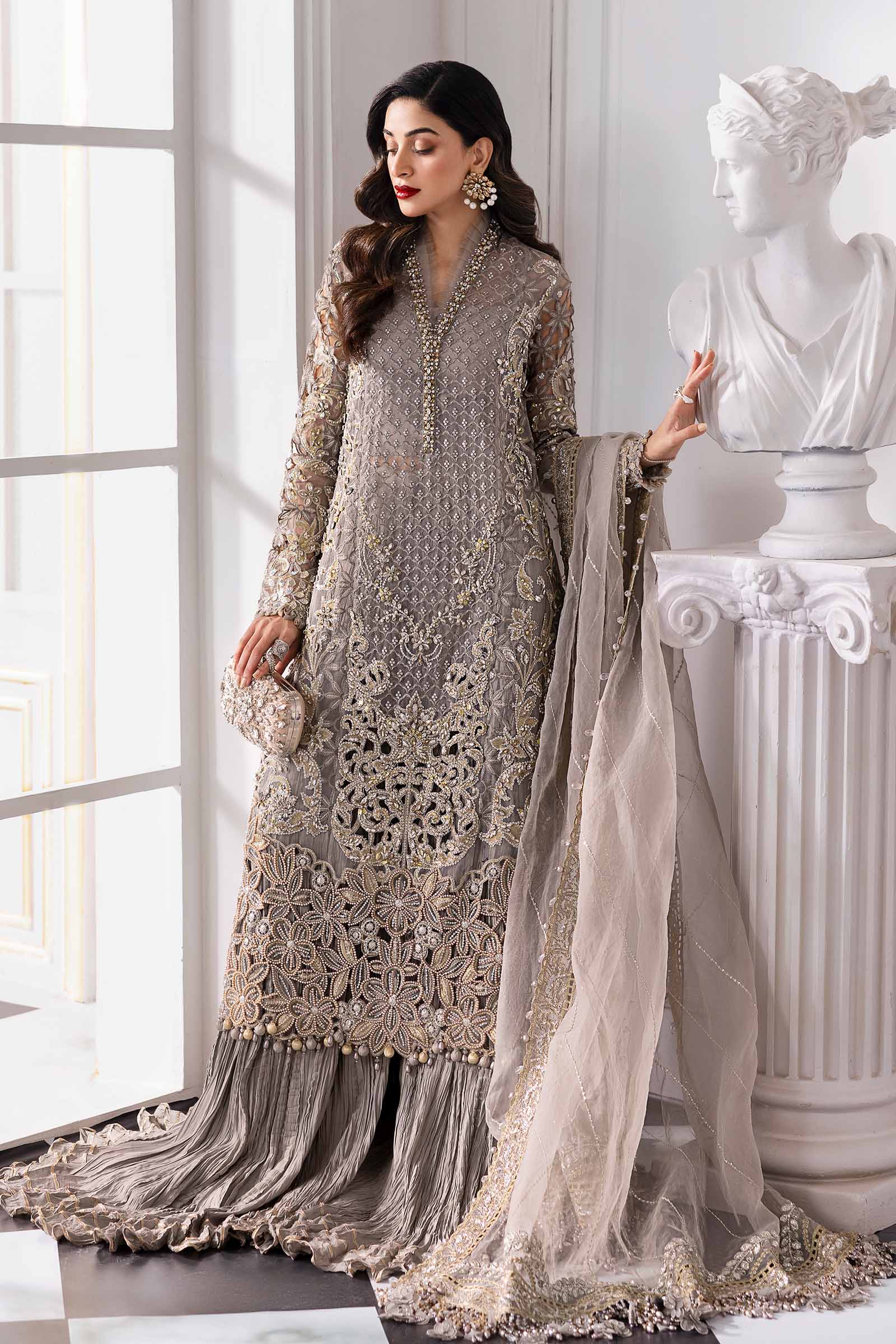 Pakistani Steel Grey Embroidered Organza 3-Piece Suit - Image 14